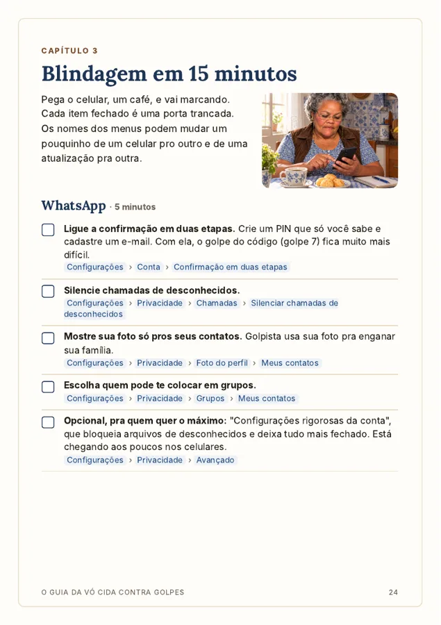 Página da blindagem em 15 minutos